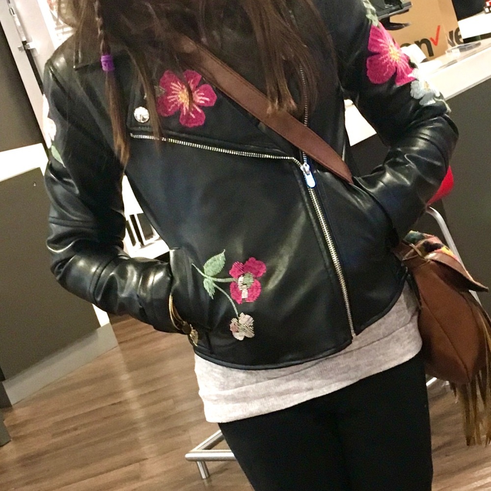 Bebe Leather Jacket Embroidered